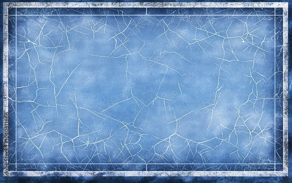 Poster cracked blue background texture with white border creating an abstract, cool, and calm visual effect