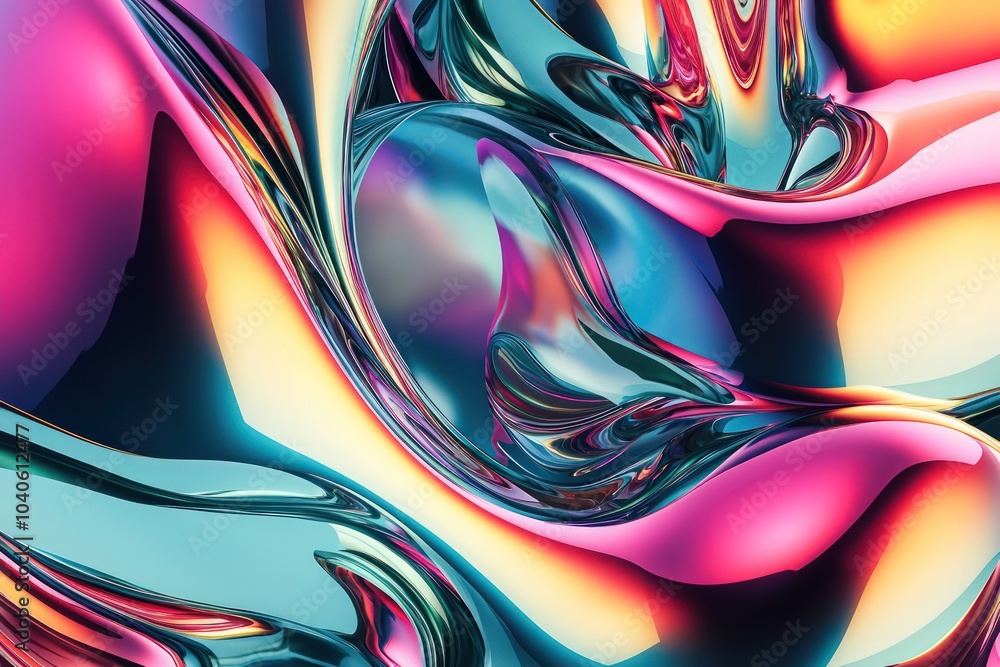 Canvas Prints metallic abstract shapes with vibrant color accents in a futuristic