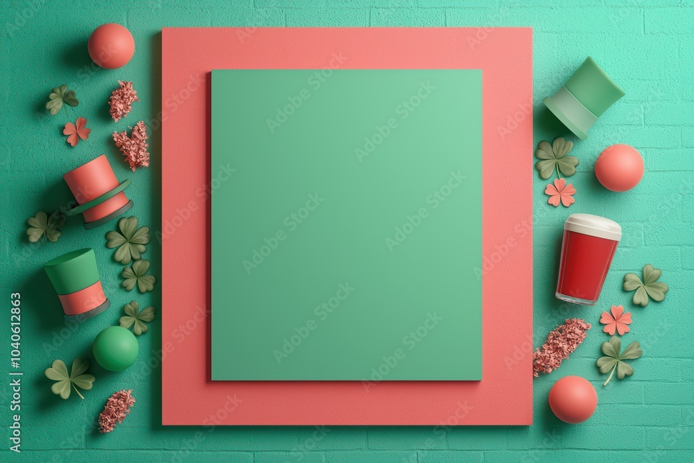 Aufkleber colorful composition with empty frame surrounded by decorative elements on a vibrant background.