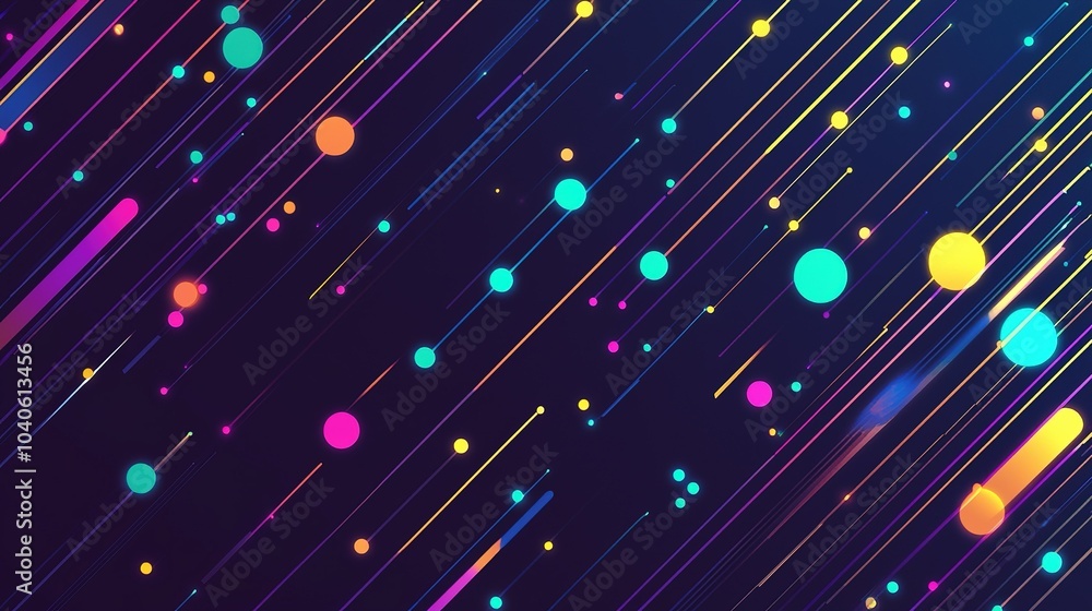 Poster colorful abstract background with vibrant lines and circles on a dark background creating a dynamic 
