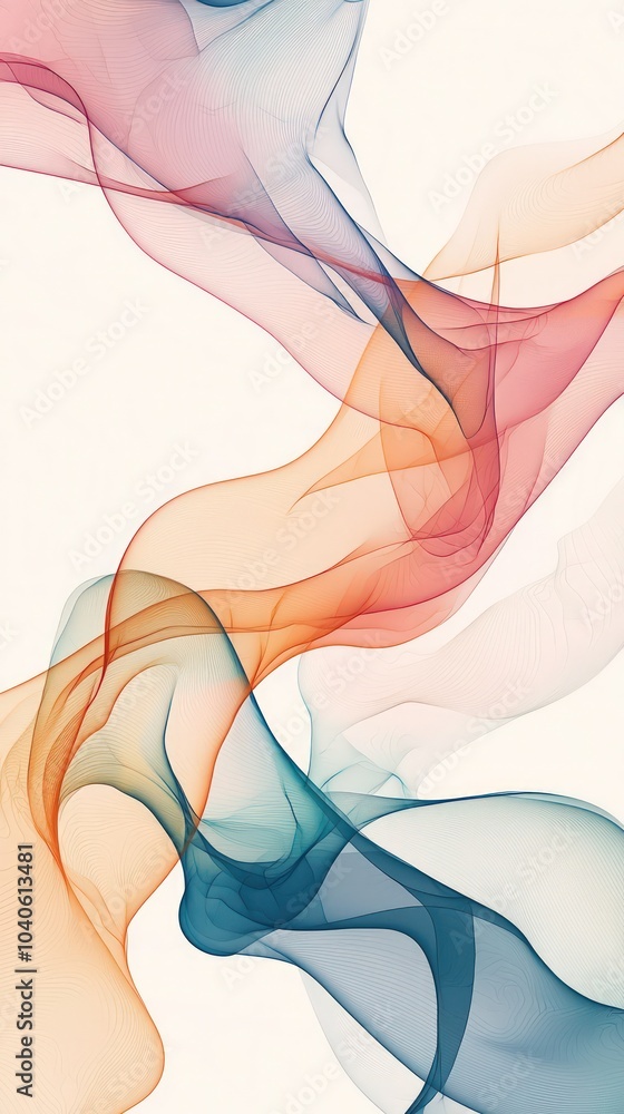 Sticker minimalist abstract design with flowing, curving lines and soft colors