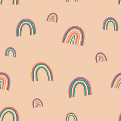 Colorful rainbow pattern - hand drawn - blush colored background