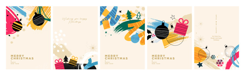 Merry Christmas and Happy New Year Greeting Cards. Vector illustration concepts for background, greeting card, party invitation card, website banner, social media banner, marketing material. © PureSolution