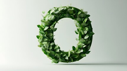 93. A letter O designed with floating leaves, creating a serene look on a white background