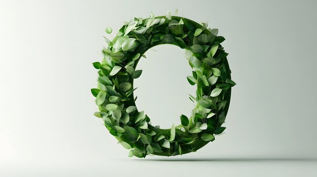 93. A letter O designed with floating leaves, creating a serene look on a white background