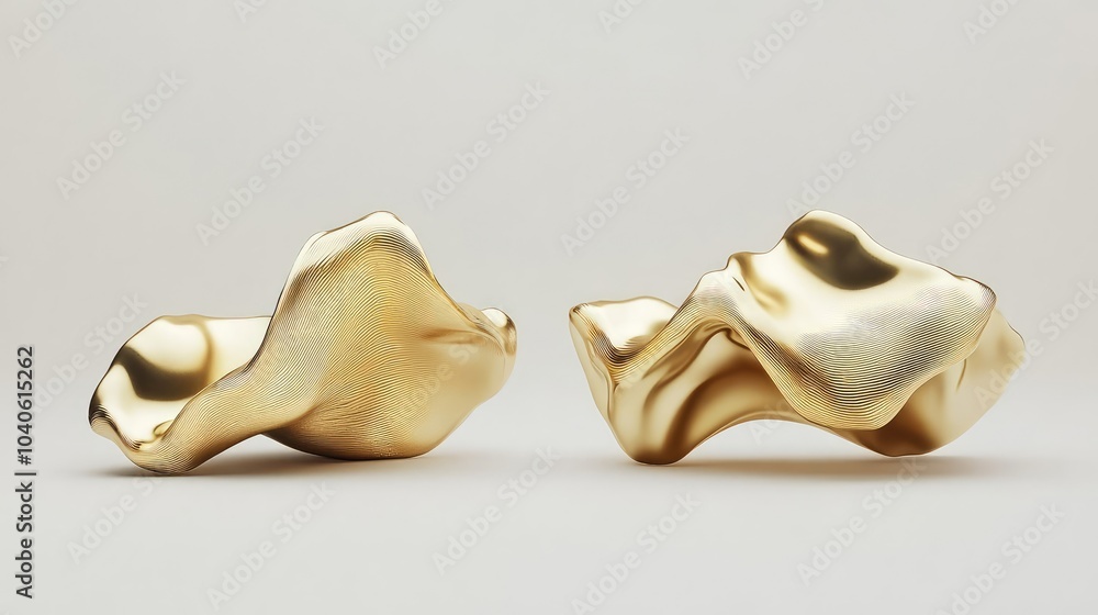 Poster fluid golden metal shapes in an abstract realistic design generative ai