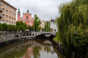 Ljubljana city on the banks of Ljubljanica river