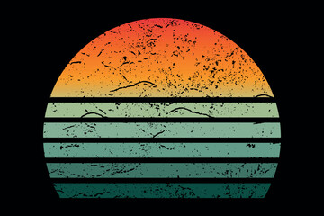 Print on demand t shirt design template with vintage retro sunset background graphic in 80s style