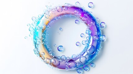 15. A letter O made of shiny bubbles, floating on a white background