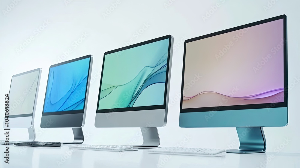 Poster stylish desktop computer screens in a modern workspace setting generative ai