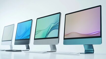 Fototapeta premium Stylish Desktop Computer Screens in a Modern Workspace Setting Generative AI