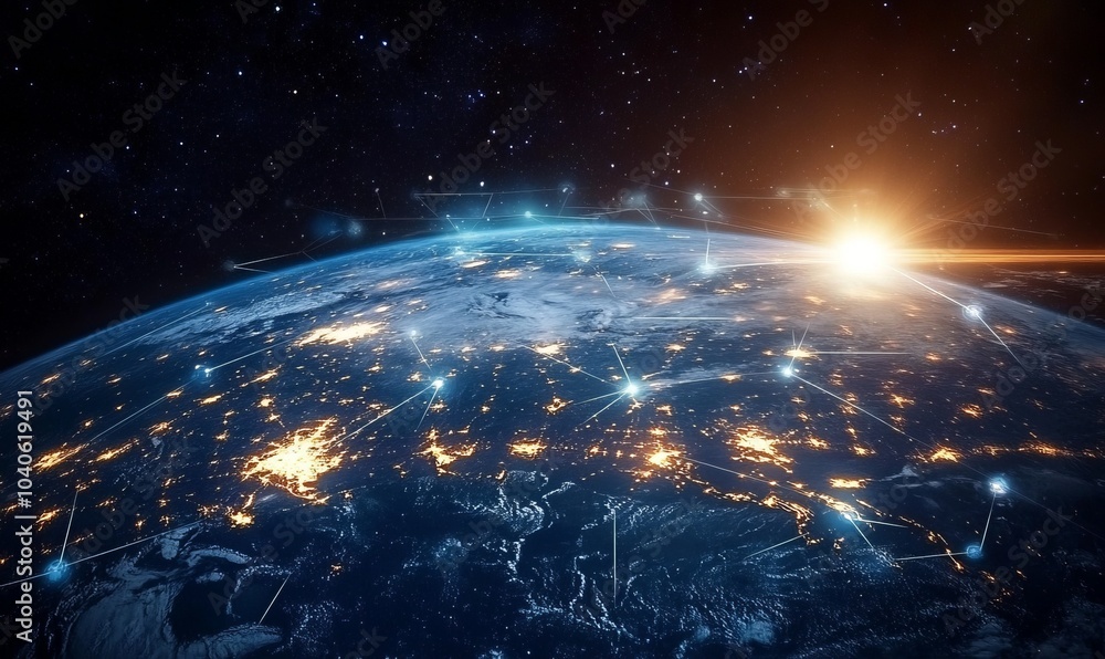 Aufkleber global network and internet connection in orbital earth globe . concept of wireless digital connecti