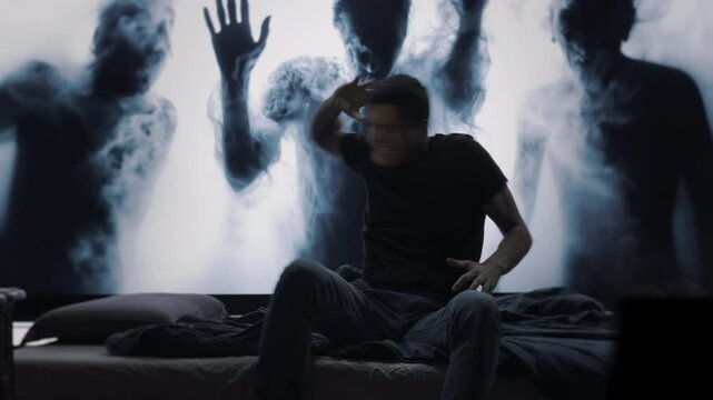 Haunted Person On Bed Dealing With Dark Shadow Figures Mental Health Depression Anxiety