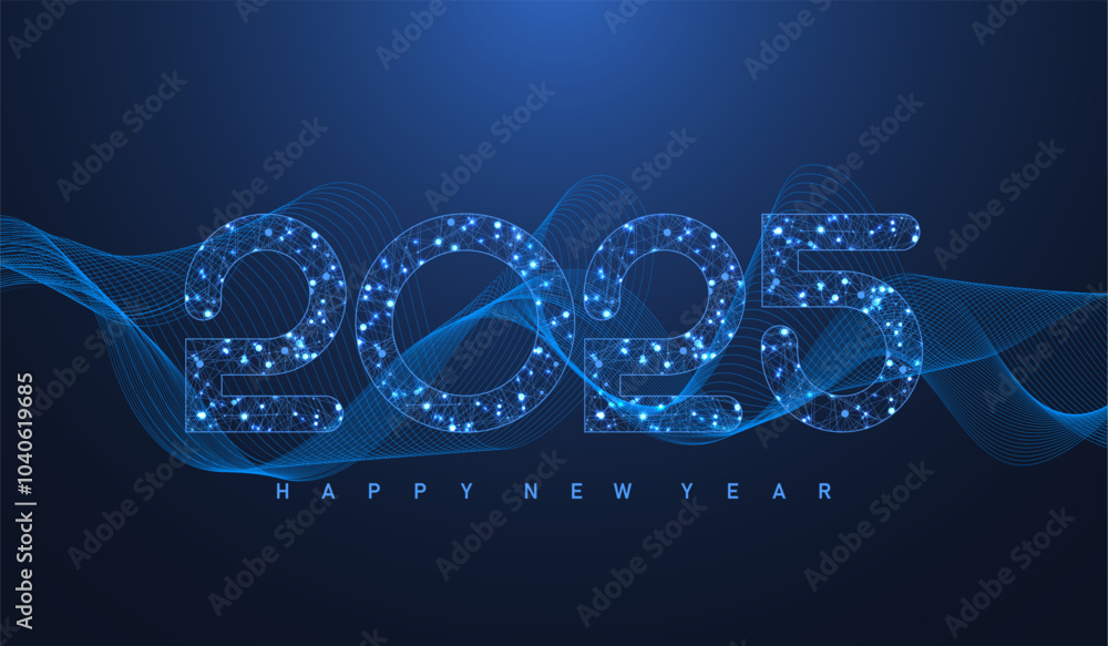 Poster Digital technology abstract poster template 2025 with circuit board texture. Tech digital banner or header 2025 New year