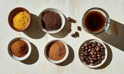 Ingredients for making coffee flat lay