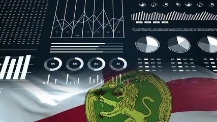 Alderney flag - Waving flag on report analytics data statement
