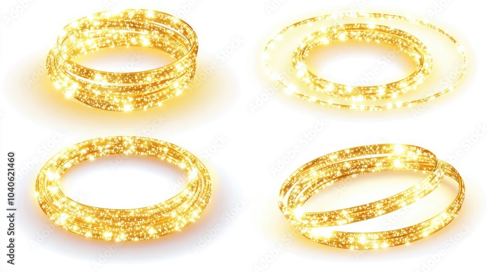 Poster shiny golden light circles with sparkles in a bright atmosphere generative ai