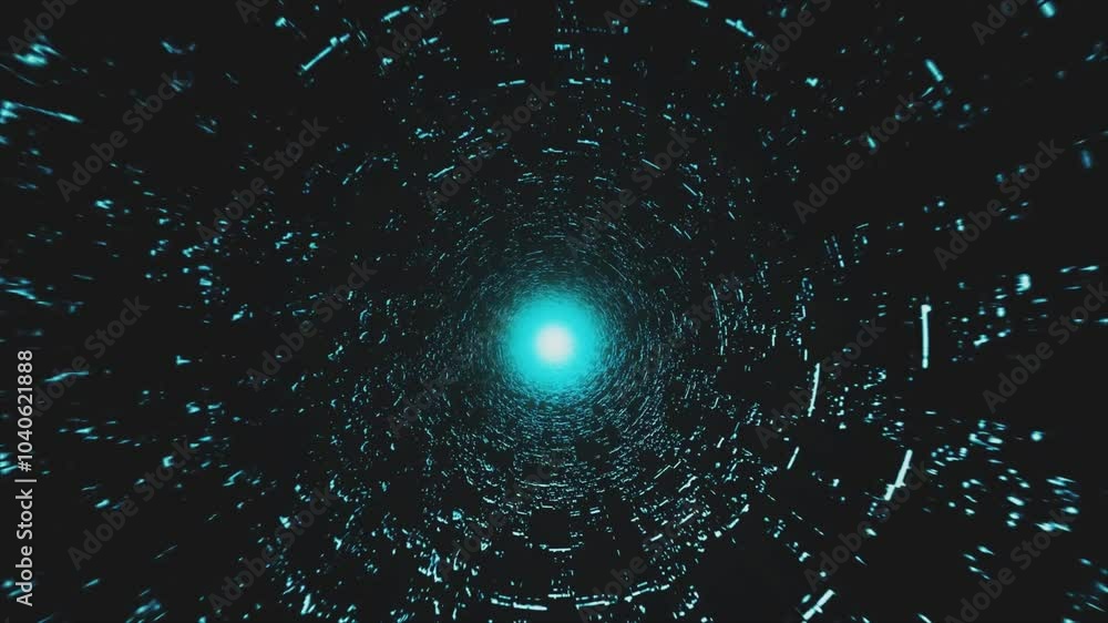 Poster abstract circle speed tunnel with glare texture. sci-fi tunnel dark cyberspace. 4k animation.