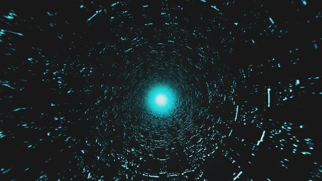 Abstract circle speed tunnel with glare texture. Sci-fi tunnel dark cyberspace. 4K animation.