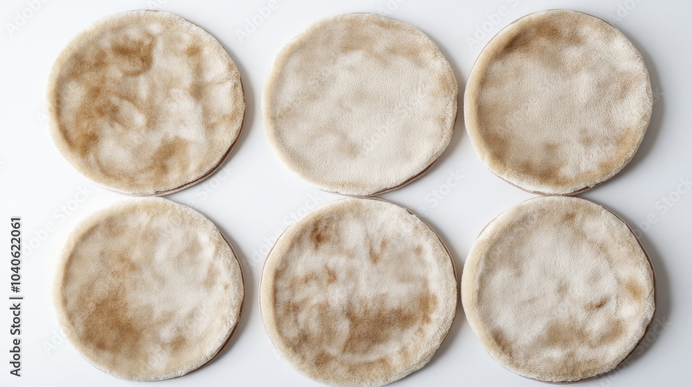 Poster soft plush beige round carpets arranged neatly on a smooth surface generative ai