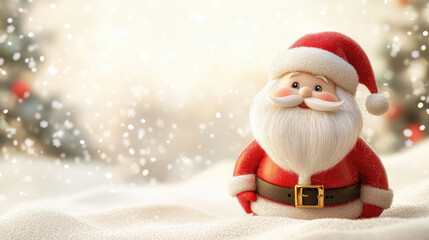 Christmas winter background with Santa Claus on soft snow. Merry christmas and happy new year, with copy space for text