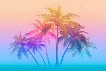 Obraz premium Tropical Palm Trees Vibrant Sunset Colors Ocean Breeze Serenity