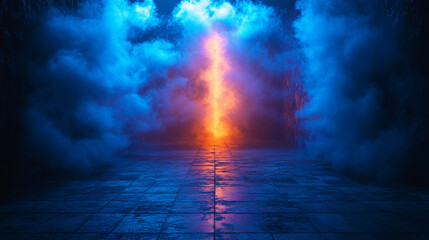 Blue smoke in the room close up