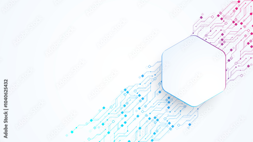Poster Artificial Intelligence with circuit electric line style. Digital futuristic machine learning design. AI graphic design for website, banner, header, social media, mobile app, UI. Vector illustration