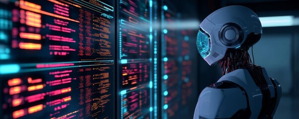 AI algorithm enhancement, holographic debugging tools, futuristic lab environment