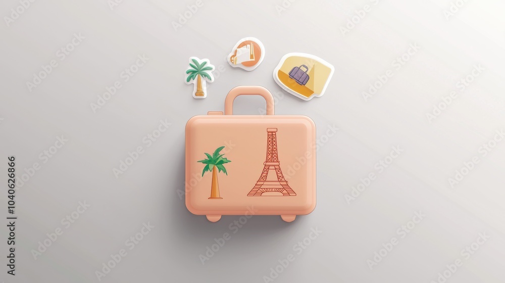 Poster this suitcase features delightful stickers of the eiffel tower and palm trees, symbolizing popular t