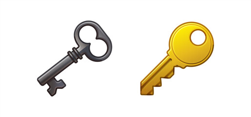 Keys door set isolated vector flat graphic, silver gold bronze latchkeys bunch on ring in hand holding illustration clipart vintage old retro collection image, vector 10 eps.