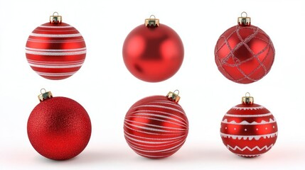 Various Red Christmas Balls on a White Background for Festive Décor Generative AI