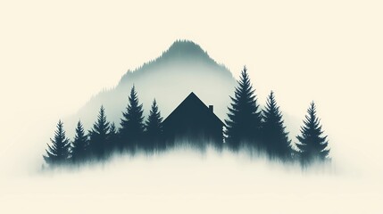 Misty autumn morning in a rural village, with vibrant fall trees and fog covering the houses, ideal for tranquil countryside visuals.