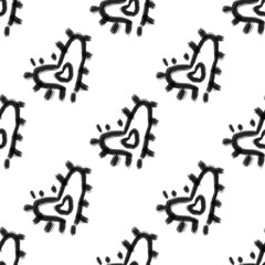Seamless abstract geometric pattern. Simple background in black,  white colors. Hearts, lines. Digital texture. Illustration. Design for textile fabrics, wrapping paper, background, wallpaper, cover.
