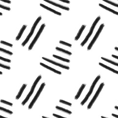 Obraz premium Seamless abstract geometric pattern. Simple background in black, white colors. Illustration. Abstract lines, triangles. Design for textile fabrics, wrapping paper, background, wallpaper, cover.