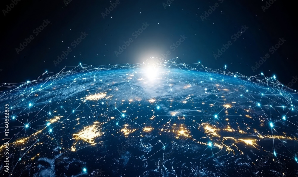 Poster communication technology for internet business. global world network and telecommunication on earth 