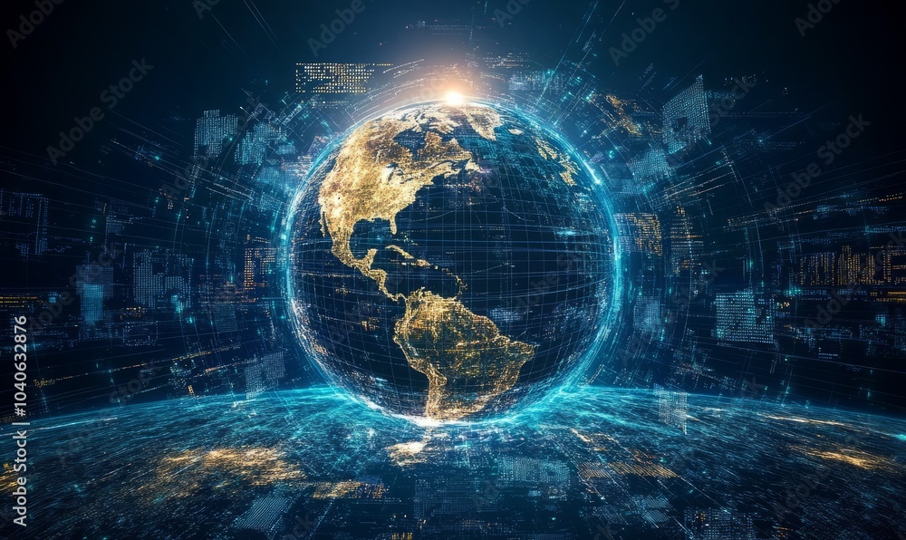 Poster communication technology for internet business. global world network and telecommunication on earth 