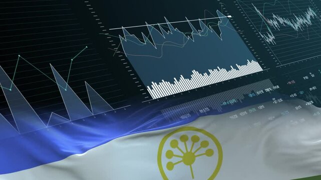 Bashkortostan flag - Waving flag on report analytics data statement