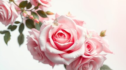 Beautiful Pink Rose Flowers on White Background - High Resolution Floral Photography for Nature Lovers