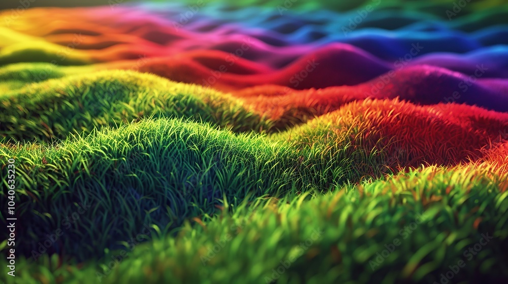 Aufkleber a field of grass that changes color with every step, shifting through the spectrum in waves
