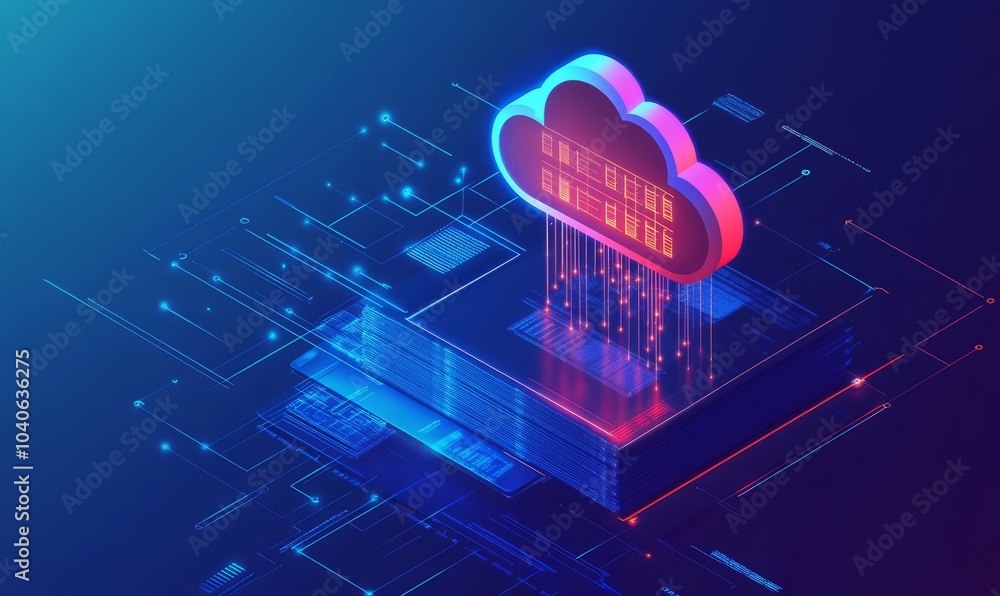 Poster cloud data storage, database, cloud computing concept