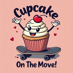 Smiling Cupcake Skateboarding Design