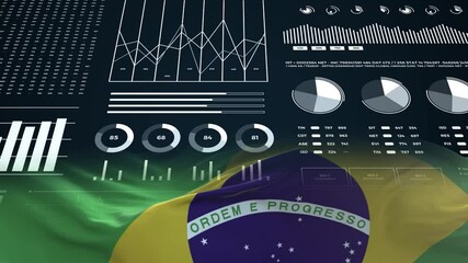 Brazil flag - Waving flag on report analytics data statement - Powered by Adobe