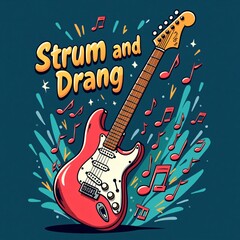 Cartoon Guitar Design Strum and Drang Music Vibe