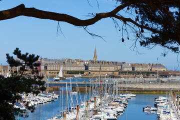 View of atlantic coast walled city historical old town of Saint Malo . Brittany France.