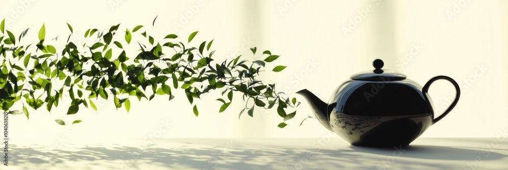 Aufkleber a teapot elegantly transforms into tea leaves, symbolizing the connection between brewing tea and na