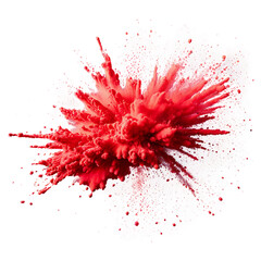 Abstract red powder explosion against a transparent background. Vivid color burst captured in motion. High-resolution visual for creative projects.