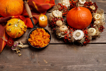 Pumpkin preserves in a small pan.