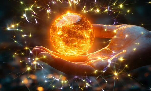 A glowing orb held in a hand, radiating warmth and light.