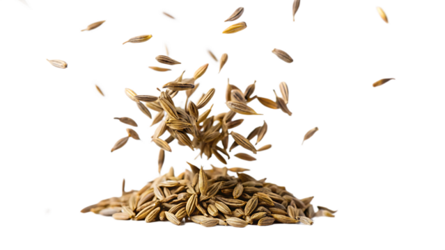 Cumin flying isolated on white background as transparent. PNG